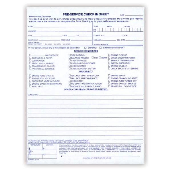 Asp Pre-Service Check In, 8 1/2" X 11", 50 Sheets Per Pad, 2 Pads Per Pk Pk 7280 - main